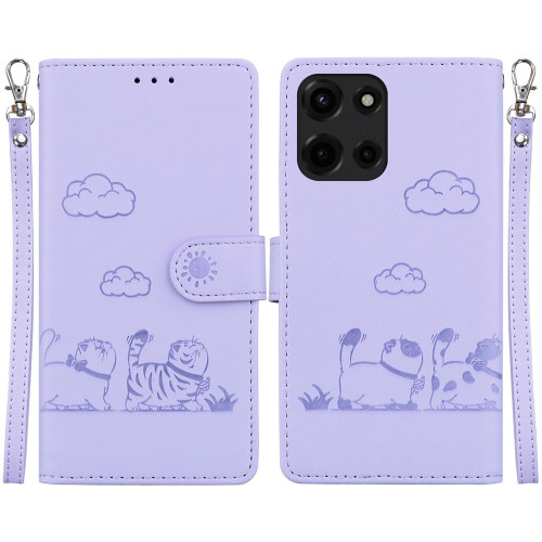Moto G 2025 Cute Cats RFID Leather Phone Case - Purple